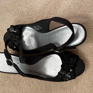 Black sling wedge sandals